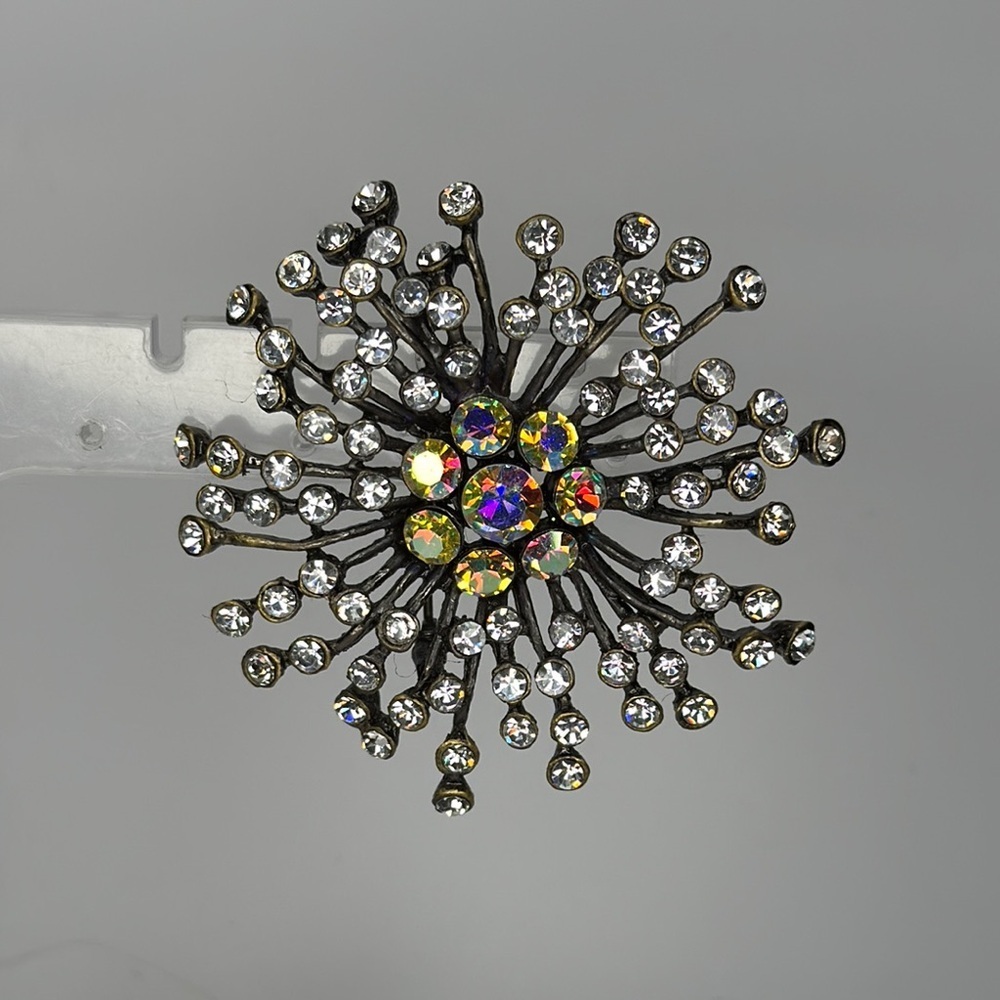 Silver and Gold Starburst Brooch with Crystals